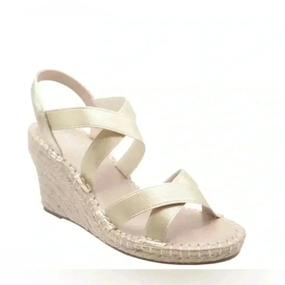 Charles David Gold and Cream Wedge Sandals - Picture 1 of 10